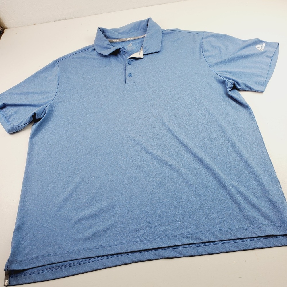 Adidas Men Polo Shirt 2XL Golf Blue Short Sleeve Lightweight Relaxed Fit